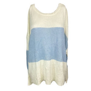 Davi & Dani Sweater Womens Sz M Ivory Blue Colorblock Long Sleeve Boat Neck